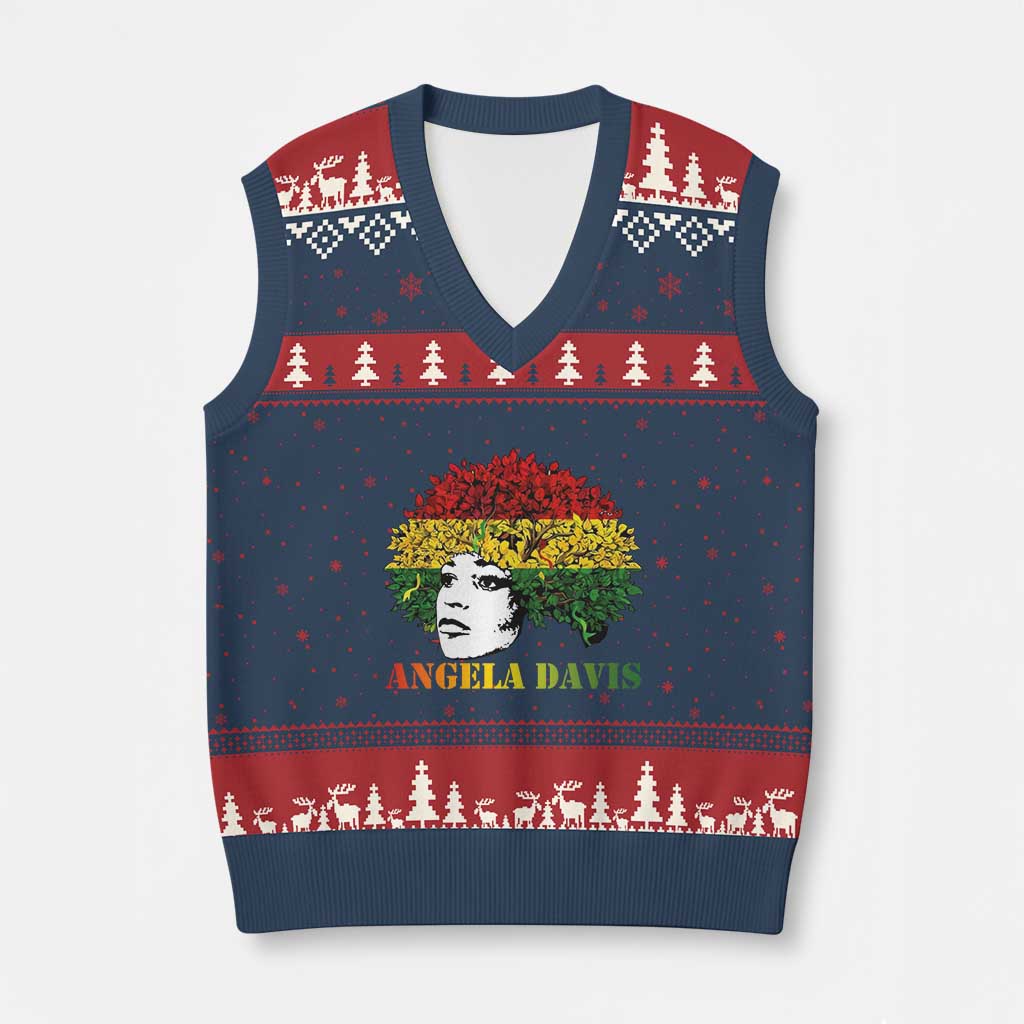 Angela Davis V-Neck Knit Sweater Vest Black History Month - Wonder Print Shop