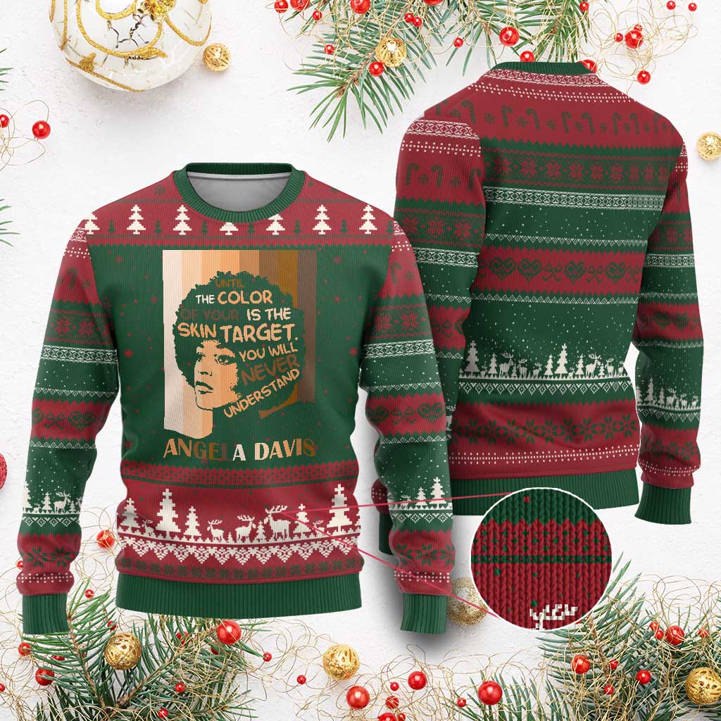 Angela Davis Inspirational Quote Ugly Christmas Sweater Black Pride Melanin - Wonder Print Shop