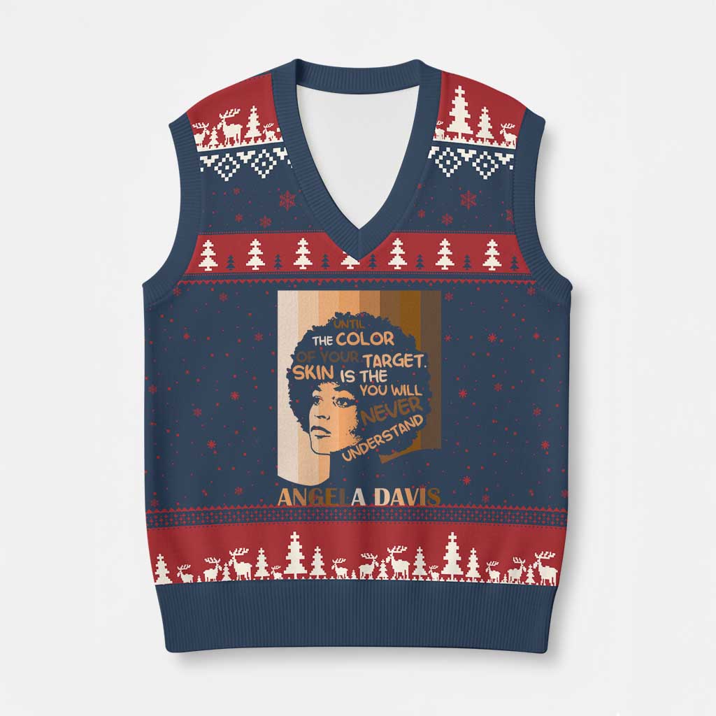 Angela Davis Inspirational Quote V-Neck Knit Sweater Vest Black Pride Melanin - Wonder Print Shop