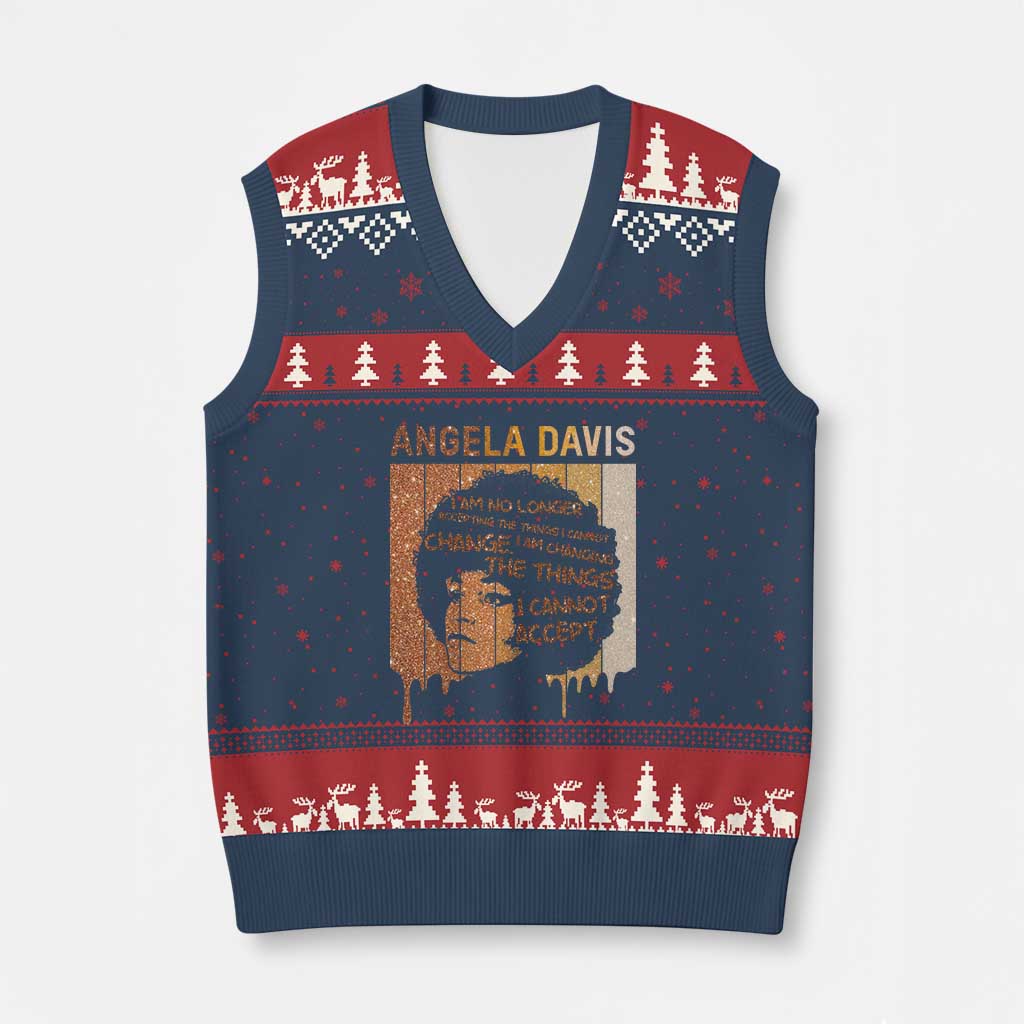 Angela Davis Quote V-Neck Knit Sweater Vest I Am No Longer Accepting The Things I Cannot Change - Wonder Print Shop