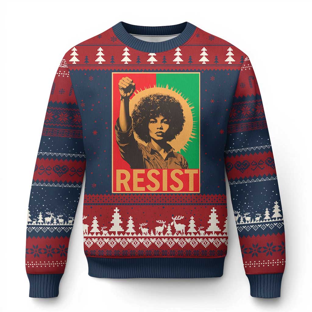 Angela Davis Ugly Christmas Sweater Political Protest Resist Civil Rights Freedom - Wonder Print Shop