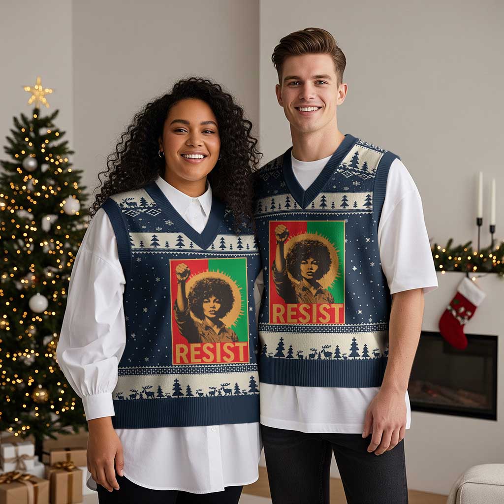 Angela Davis V-Neck Knit Sweater Vest Political Protest Resist Civil Rights Freedom - Wonder Print Shop