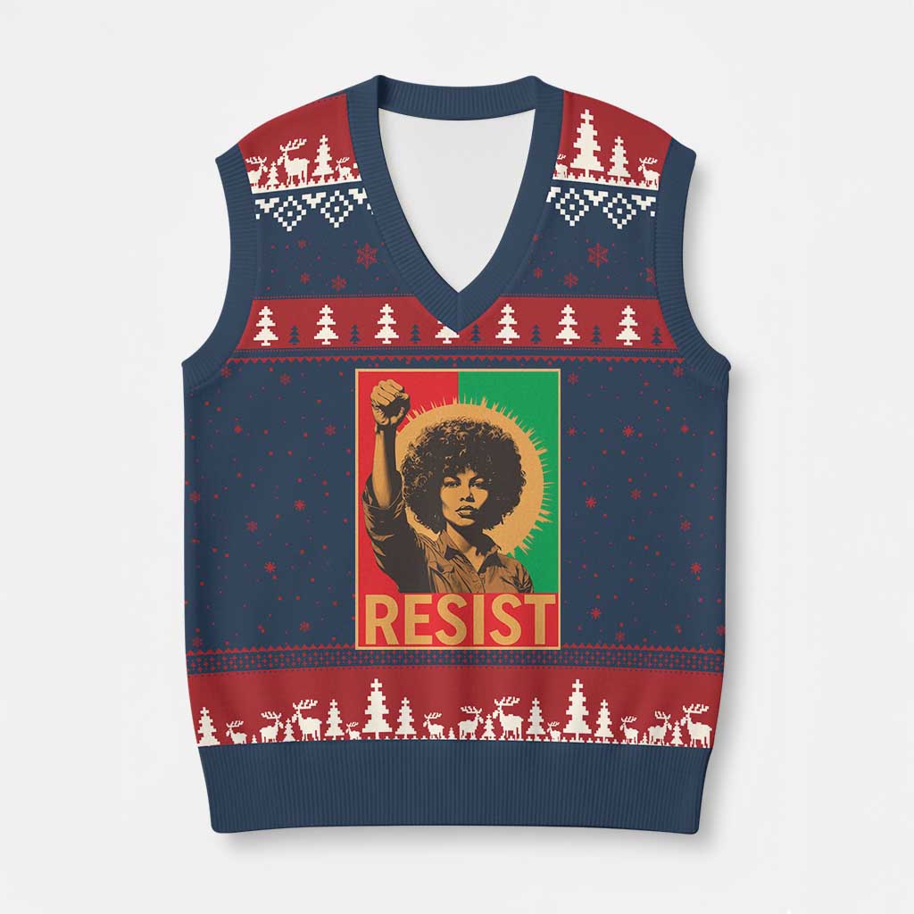 Angela Davis V-Neck Knit Sweater Vest Political Protest Resist Civil Rights Freedom - Wonder Print Shop