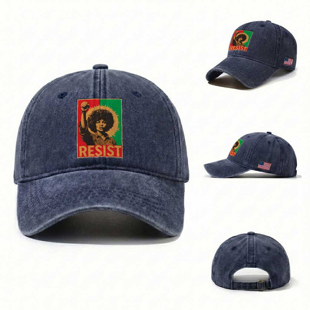 Angela Davis Washed Cotton Baseball Cap Political Protest Resist Civil Rights Freedom