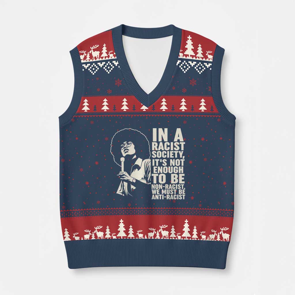 Angela Davis Inspirational Quote V-Neck Knit Sweater Vest - Wonder Print Shop