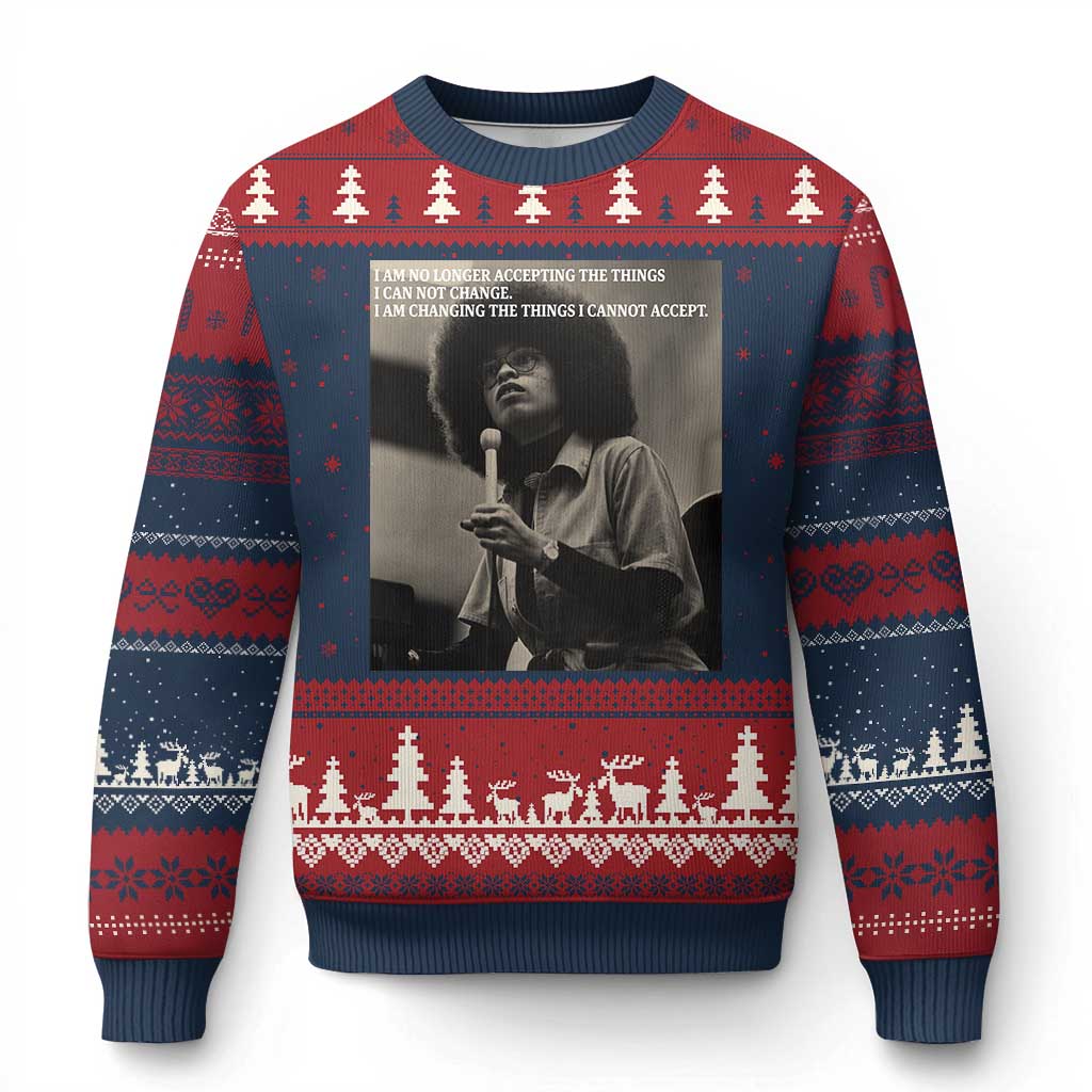 Angela Davis Inspirational Quote Ugly Christmas Sweater Black History Month - Wonder Print Shop