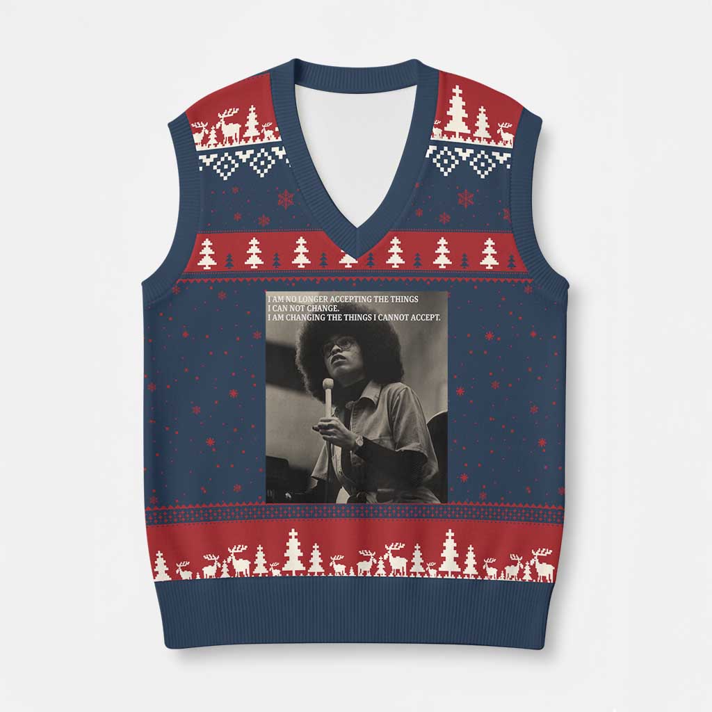 Angela Davis Inspirational Quote V-Neck Knit Sweater Vest Black History Month - Wonder Print Shop