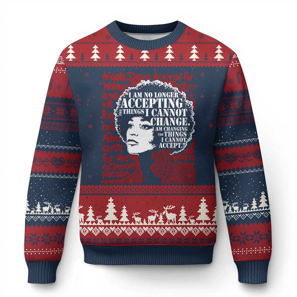 Angela Davis Inspirational Quote Ugly Christmas Sweater Black History Month - Wonder Print Shop