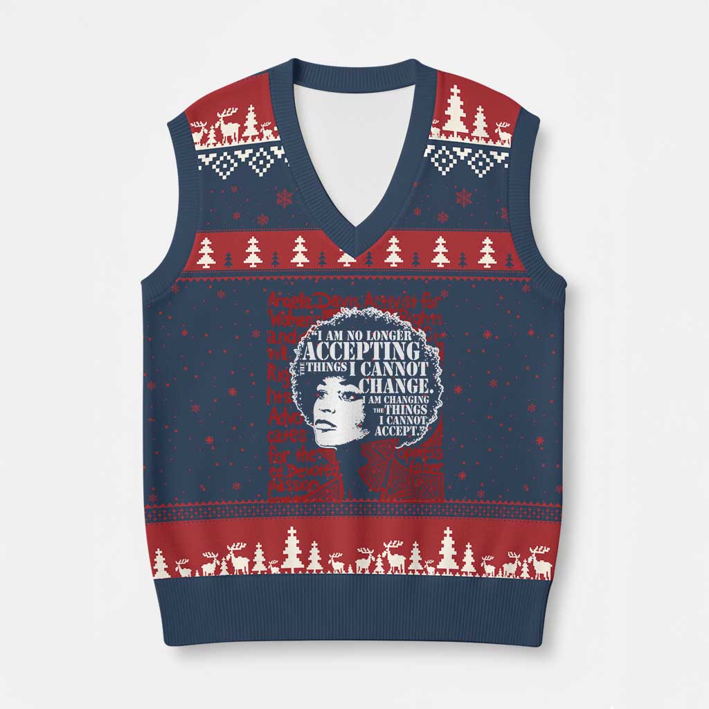 Angela Davis Inspirational Quote V-Neck Knit Sweater Vest Black History Month - Wonder Print Shop