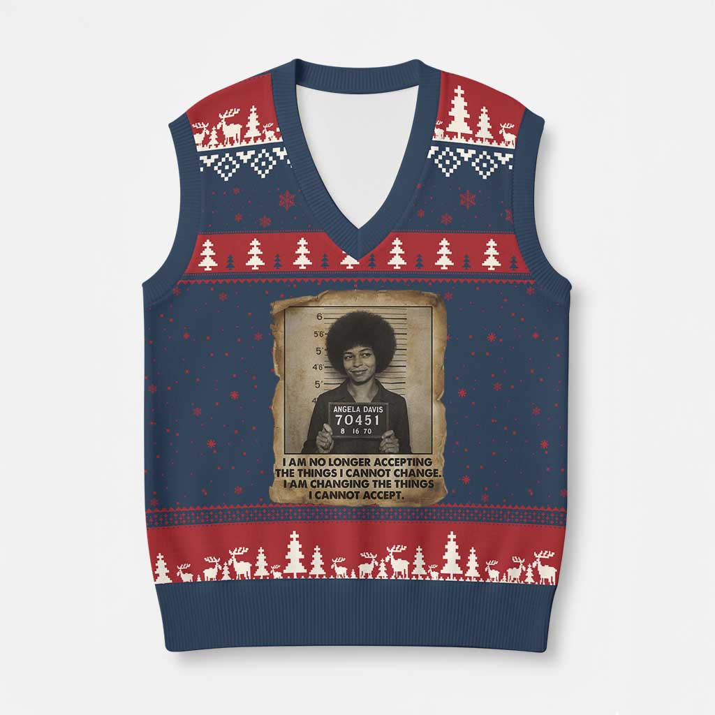 Angela Davis Inspirational Quote V-Neck Knit Sweater Vest Black History Melanin - Wonder Print Shop