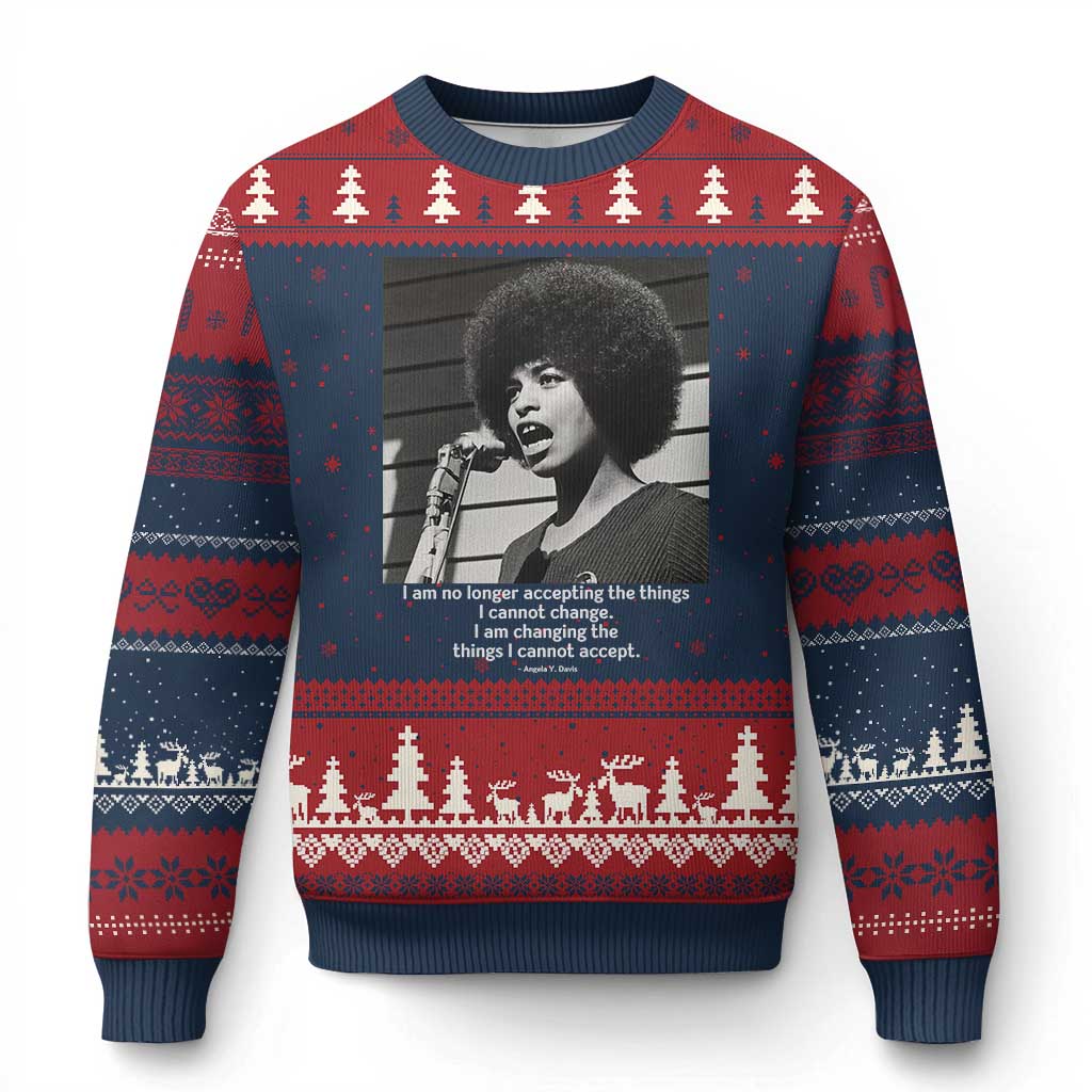 Angela Davis Inspirational Quote Ugly Christmas Sweater Black History African Pride Power - Wonder Print Shop