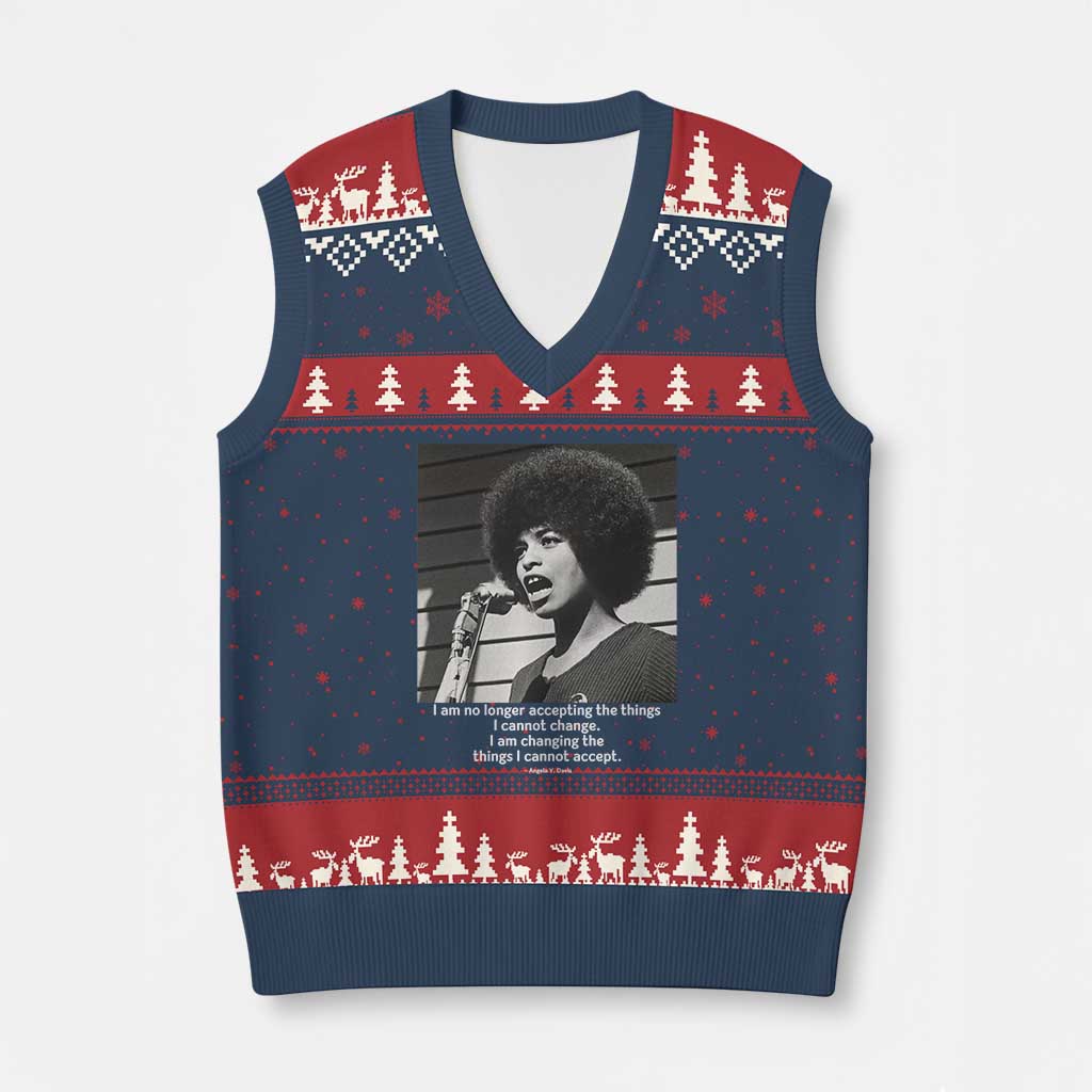 Angela Davis Inspirational Quote V-Neck Knit Sweater Vest Black History African Pride Power - Wonder Print Shop