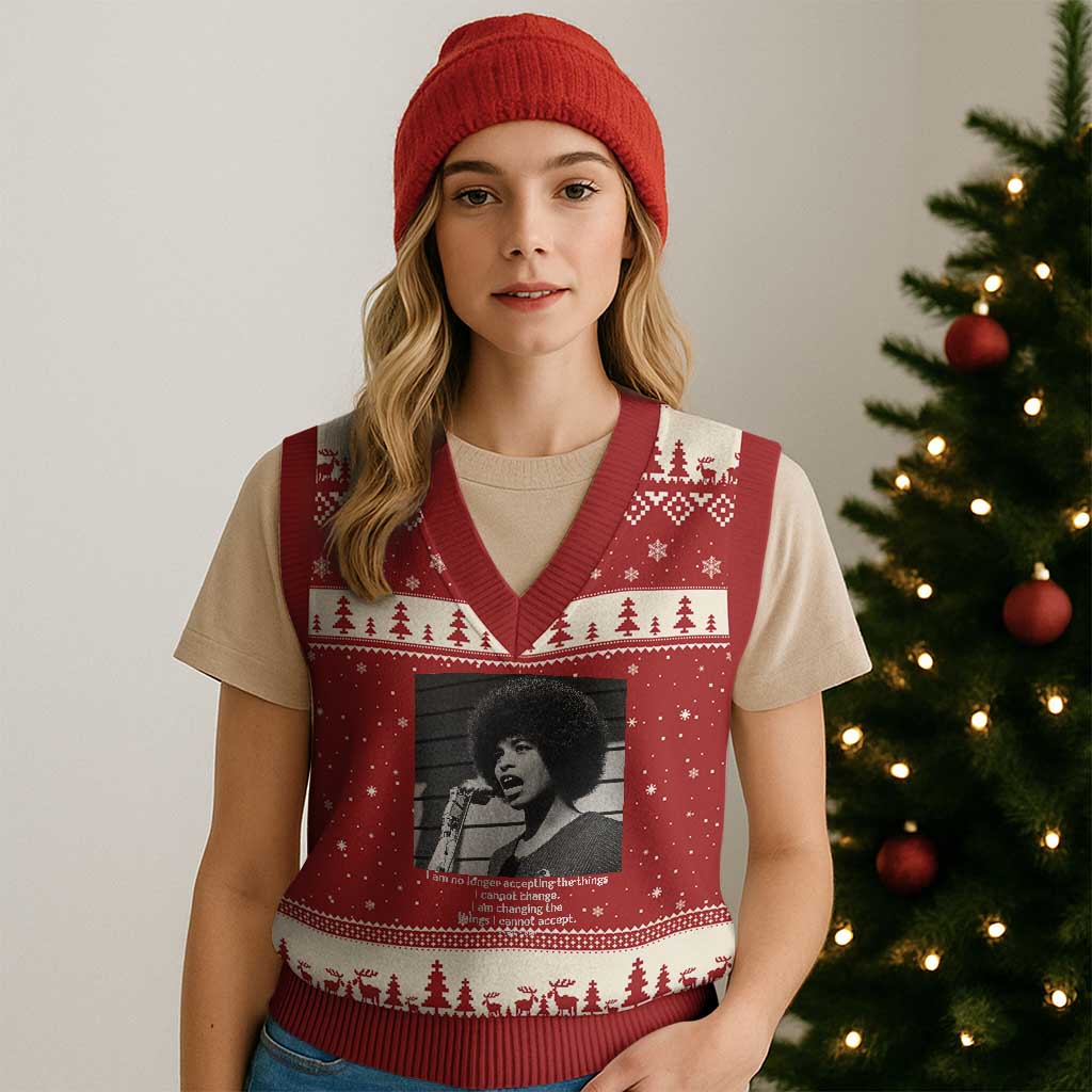 Angela Davis Inspirational Quote V-Neck Knit Sweater Vest Black History African Pride Power - Wonder Print Shop
