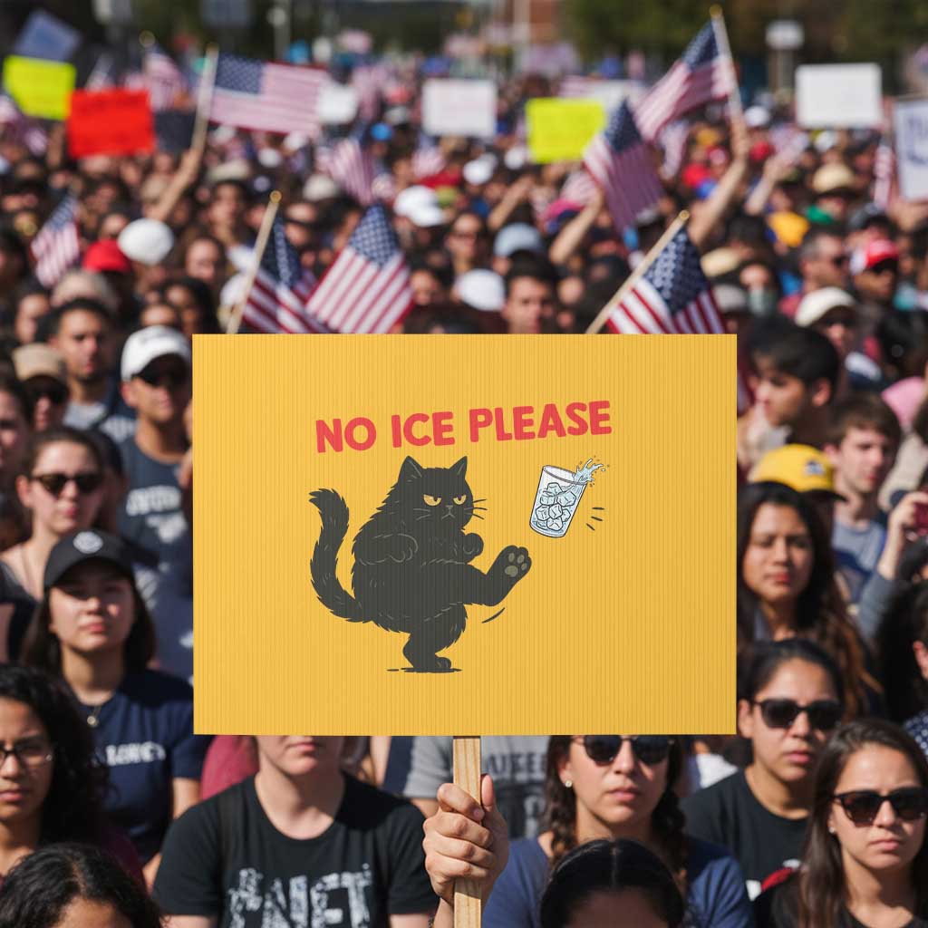 No Ice Please Protest Sign Funny Black Cat Abolish ICE Meme Protest