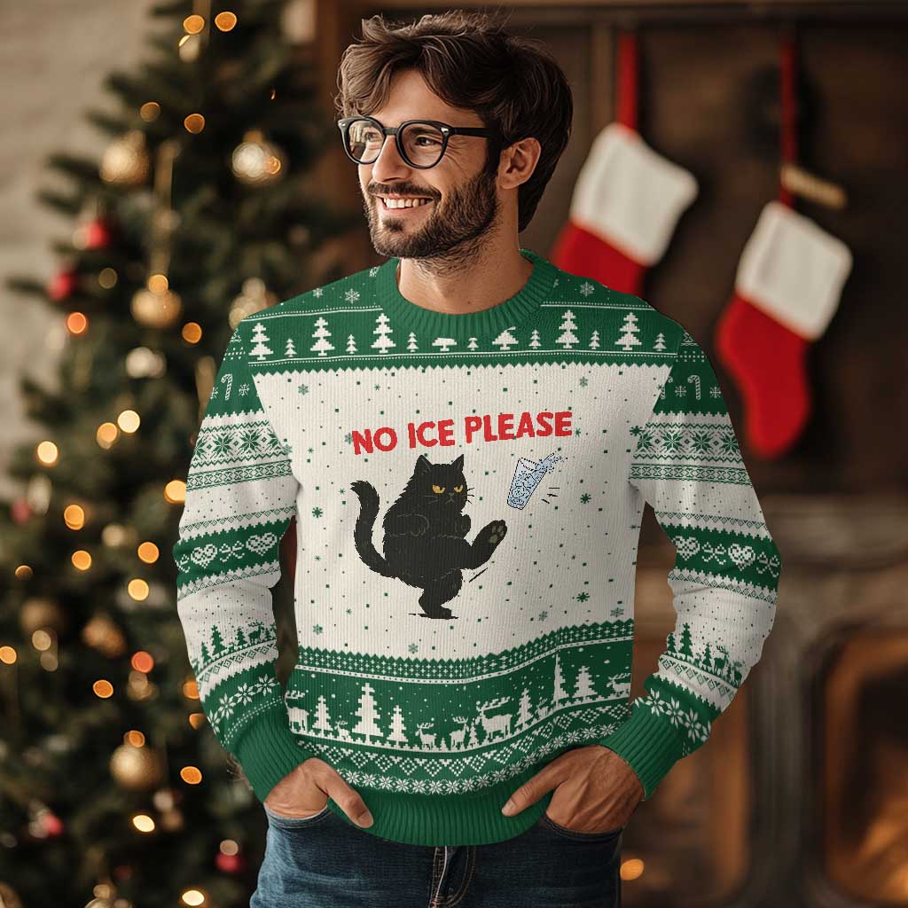 No Ice Please Ugly Christmas Sweater Funny Black Cat Abolish ICE Meme Protest