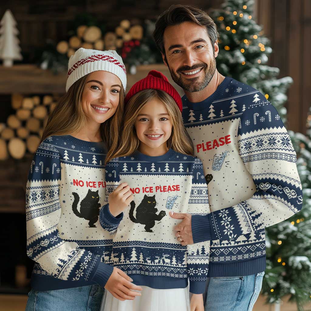 No Ice Please Ugly Christmas Sweater Funny Black Cat Abolish ICE Meme Protest