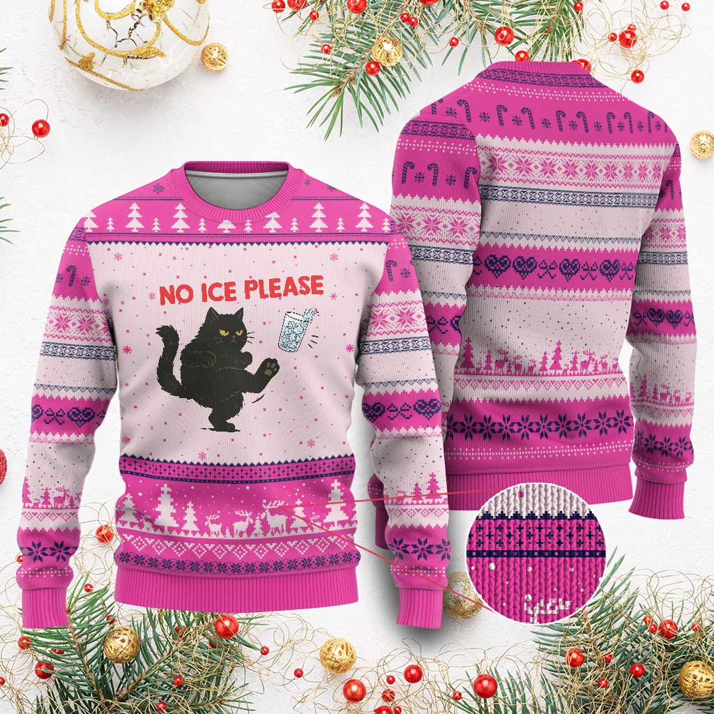 No Ice Please Ugly Christmas Sweater Funny Black Cat Abolish ICE Meme Protest