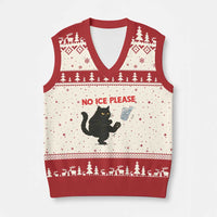 No Ice Please V-Neck Knit Sweater Vest Funny Black Cat Abolish ICE Meme Protest
