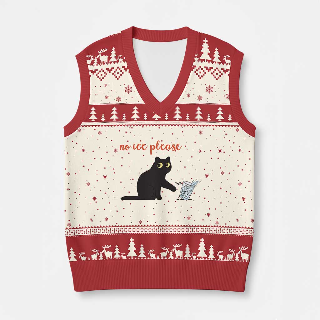 No Ice Please V-Neck Knit Sweater Vest Funny Cat Abolish ICE Meme Protest