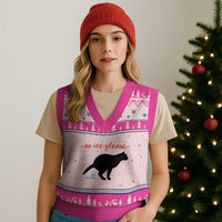 No Ice Please V-Neck Knit Sweater Vest Funny Cat Abolish ICE Meme