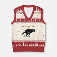 No Ice Please V-Neck Knit Sweater Vest Funny Dog Anti ICE Meme