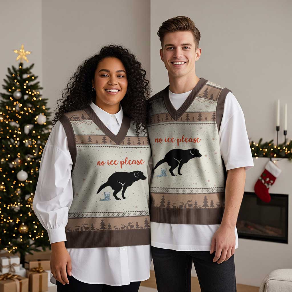 No Ice Please V-Neck Knit Sweater Vest Funny Dog Anti ICE Meme