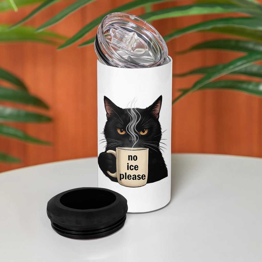 No Ice Please 4 in 1 Can Cooler Tumbler Funny Black Cat Anti ICE Meme