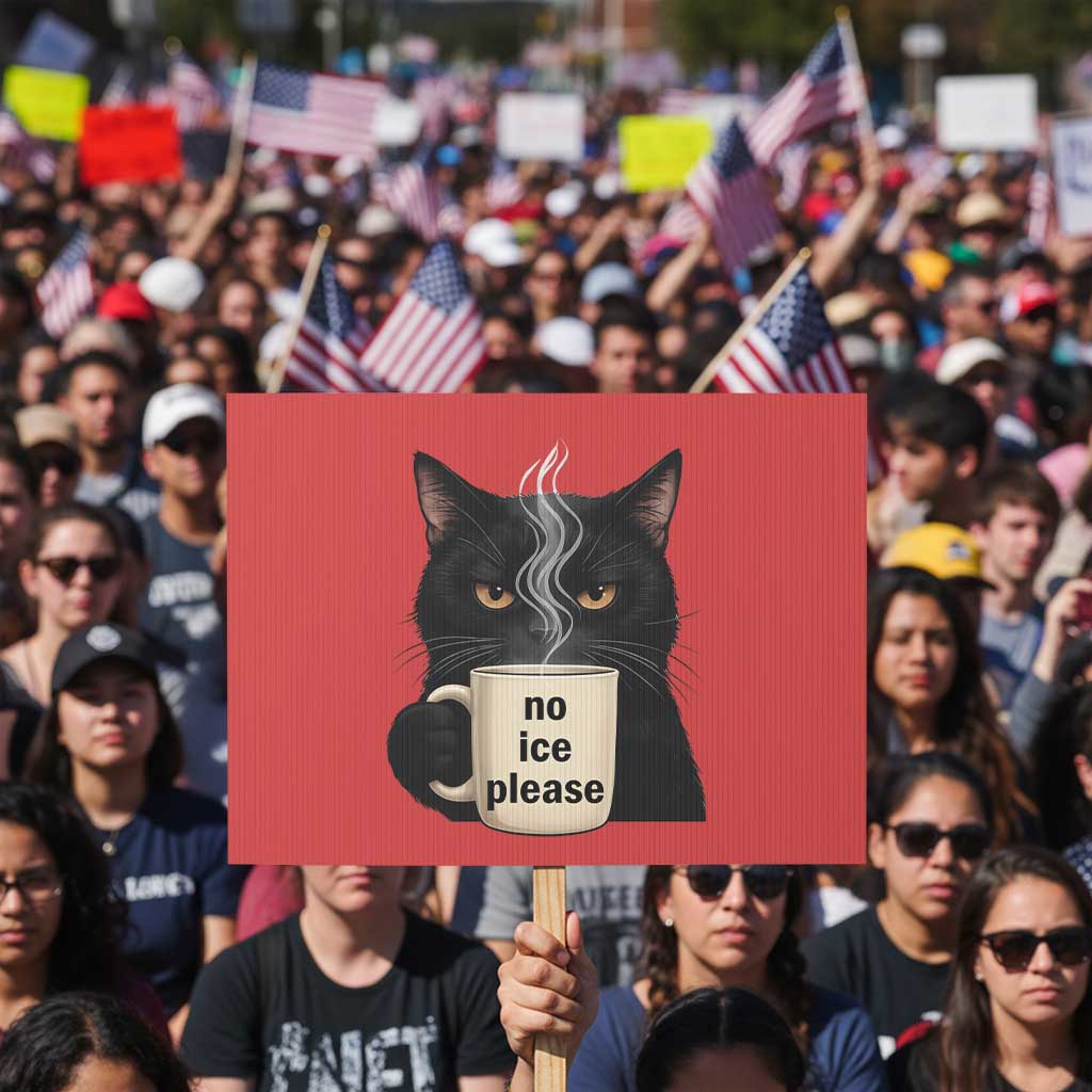 No Ice Please Protest Sign Funny Black Cat Anti ICE Meme