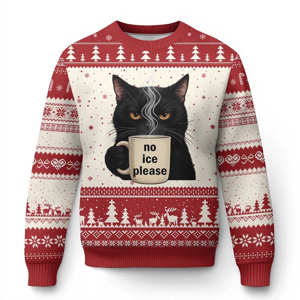 No Ice Please Ugly Christmas Sweater Funny Black Cat Anti ICE Meme