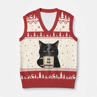 No Ice Please V-Neck Knit Sweater Vest Funny Black Cat Anti ICE Meme