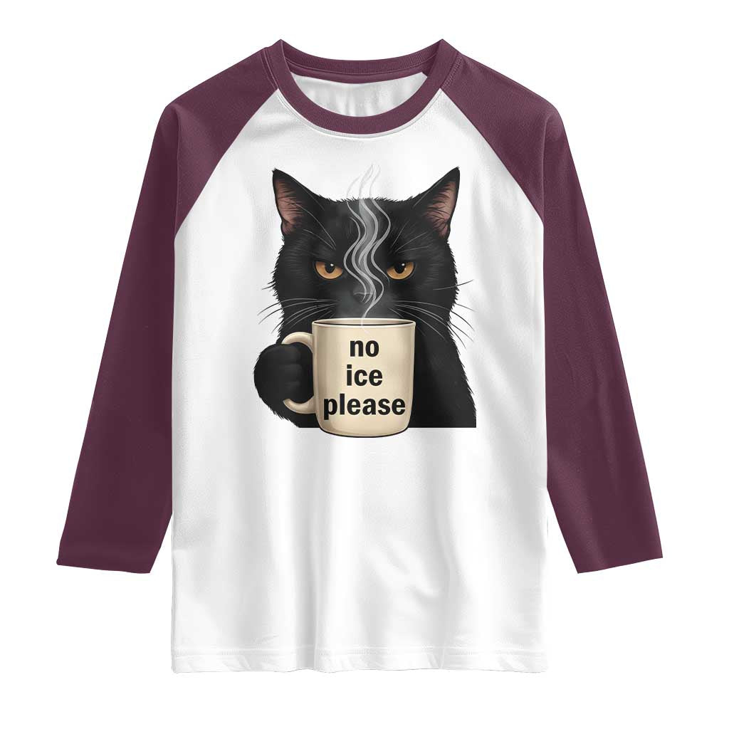 No Ice Please Raglan Shirt Funny Black Cat Anti ICE Meme