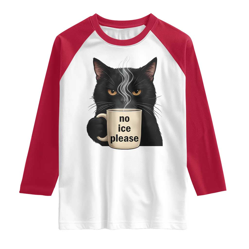 No Ice Please Raglan Shirt Funny Black Cat Anti ICE Meme