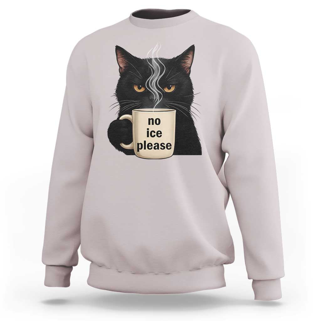 No Ice Please Sweatshirt Funny Black Cat Anti ICE Meme