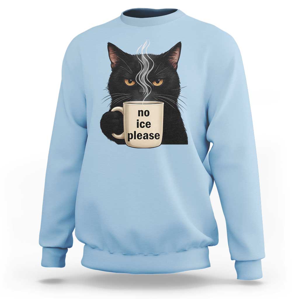 No Ice Please Sweatshirt Funny Black Cat Anti ICE Meme