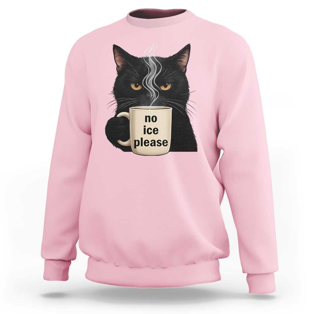 No Ice Please Sweatshirt Funny Black Cat Anti ICE Meme