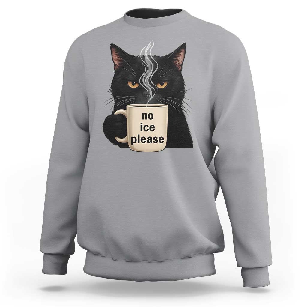 No Ice Please Sweatshirt Funny Black Cat Anti ICE Meme