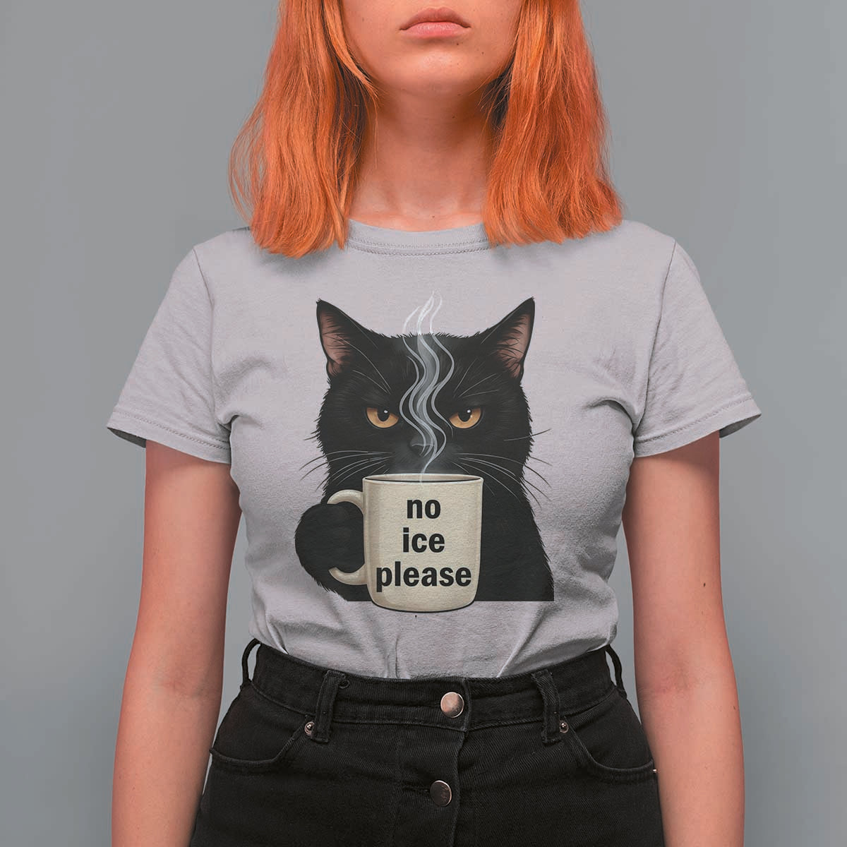 No Ice Please T Shirt For Women Funny Black Cat Anti ICE Meme