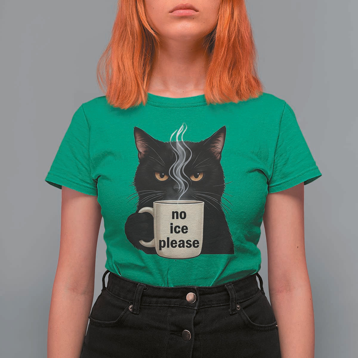 No Ice Please T Shirt For Women Funny Black Cat Anti ICE Meme
