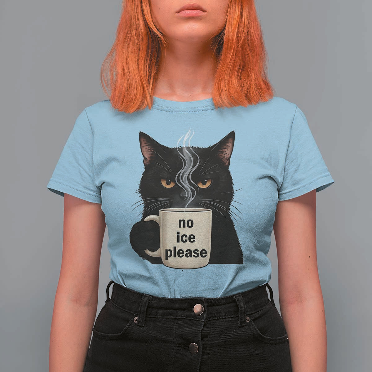 No Ice Please T Shirt For Women Funny Black Cat Anti ICE Meme