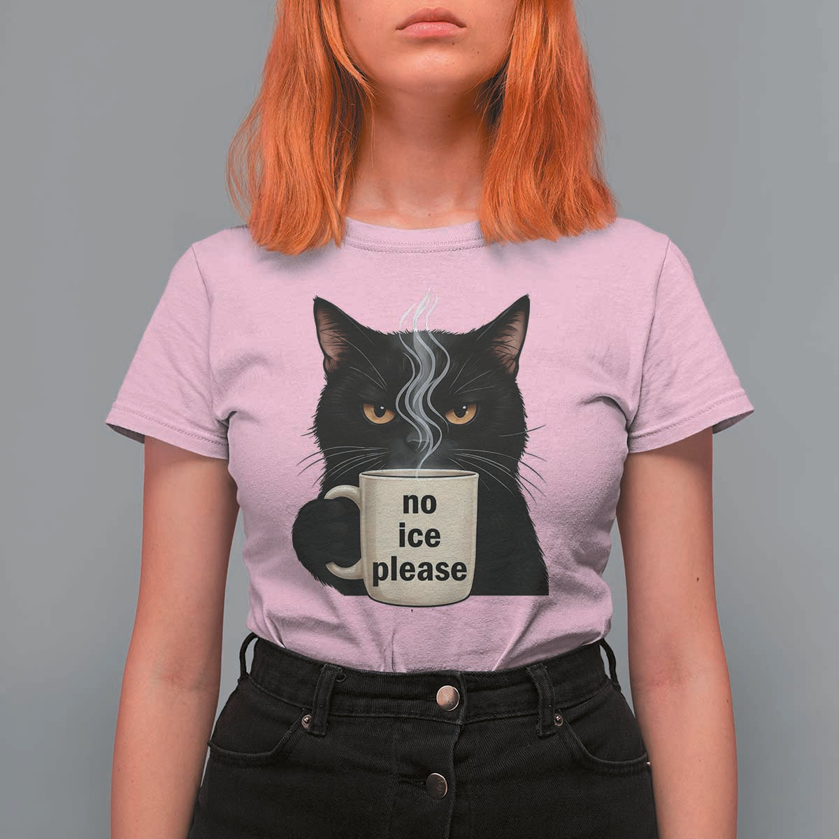 No Ice Please T Shirt For Women Funny Black Cat Anti ICE Meme