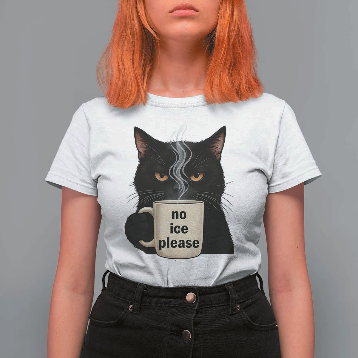 No Ice Please T Shirt For Women Funny Black Cat Anti ICE Meme