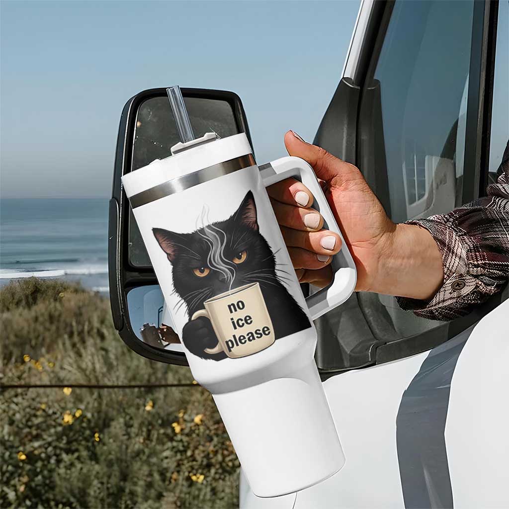 No Ice Please Tumbler With Handle Funny Black Cat Anti ICE Meme