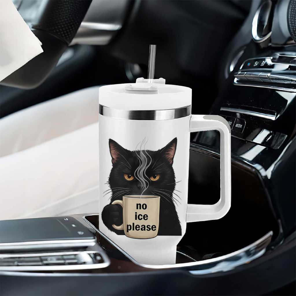 No Ice Please Tumbler With Handle Funny Black Cat Anti ICE Meme