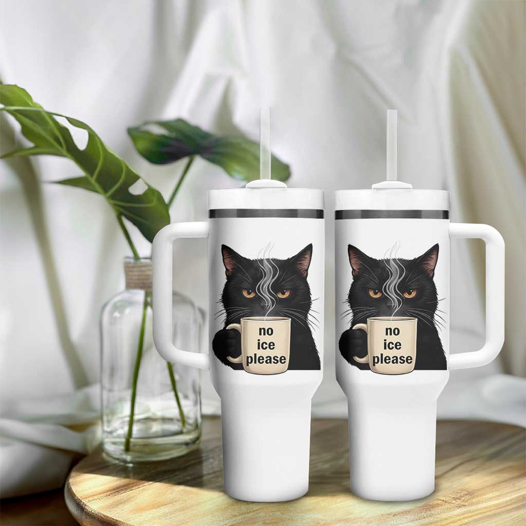 No Ice Please Tumbler With Handle Funny Black Cat Anti ICE Meme