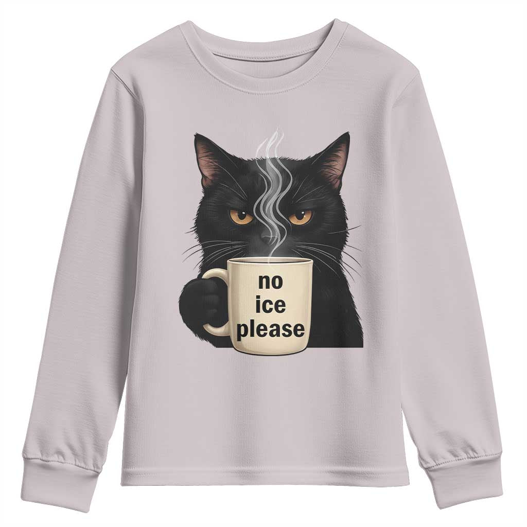 No Ice Please Youth Sweatshirt Funny Black Cat Anti ICE Meme