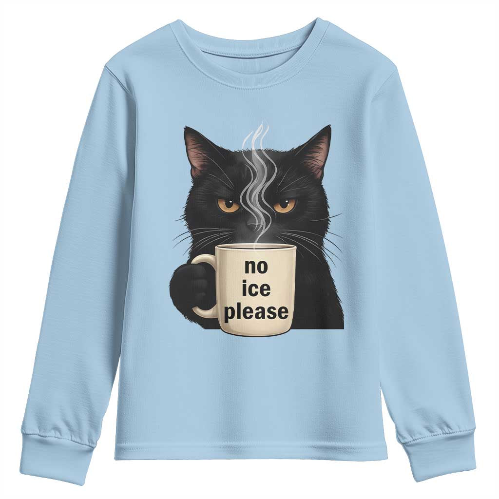 No Ice Please Youth Sweatshirt Funny Black Cat Anti ICE Meme