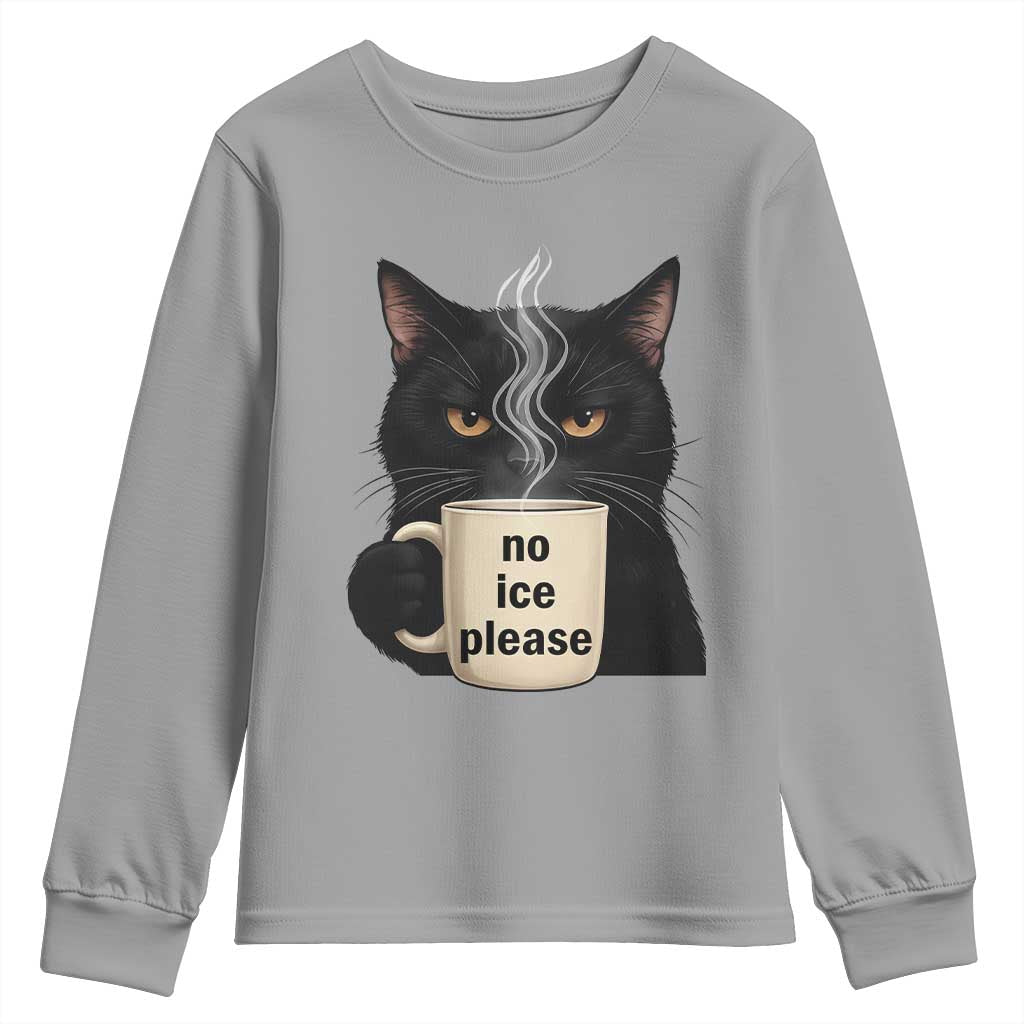 No Ice Please Youth Sweatshirt Funny Black Cat Anti ICE Meme