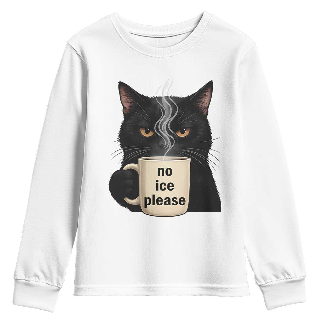 No Ice Please Youth Sweatshirt Funny Black Cat Anti ICE Meme