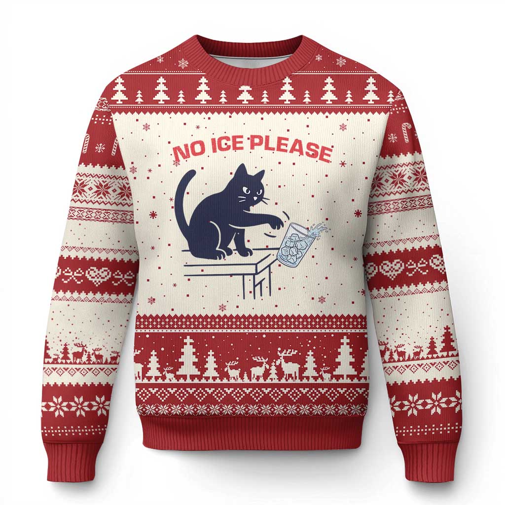 No Ice Please Ugly Christmas Sweater Funny Cat Anti ICE Meme