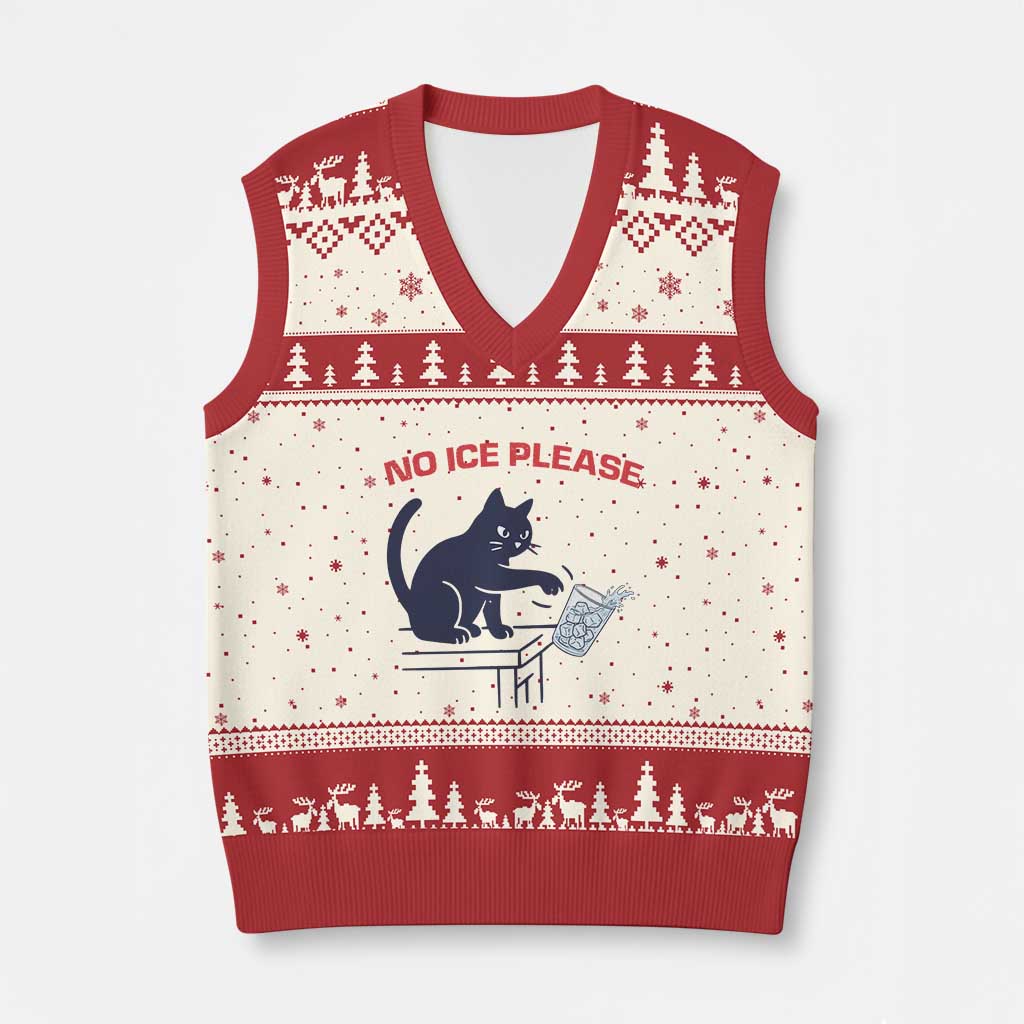 No Ice Please V-Neck Knit Sweater Vest Funny Cat Anti ICE Meme